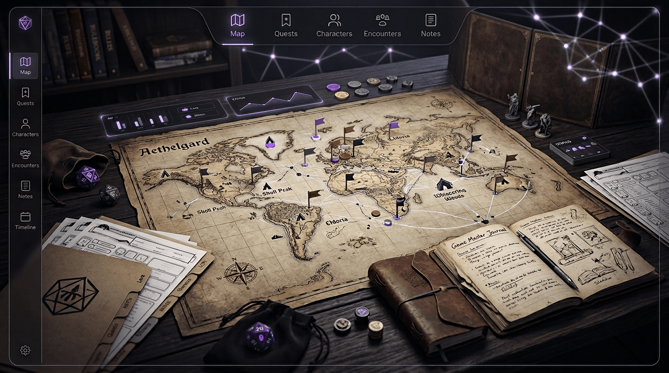 Tabletop Arc campaign planning and continuity visual